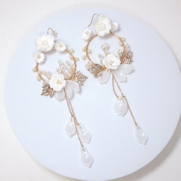 White Floral Vine Chandelier Earrings, Long Bridal Jewelry Bridal Earrings Crystal Bridal Earrings Statement Earrings Cz